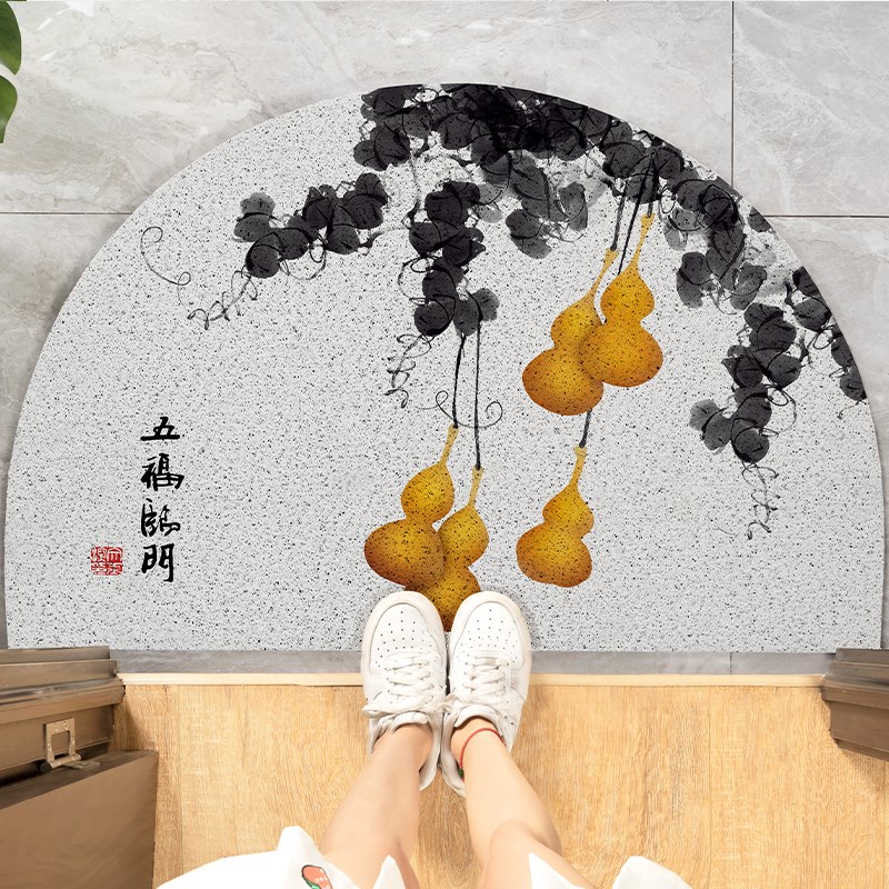起贝新中式五福临门半圆进门地垫丝圈地毯入户大门口玄关脚垫门垫