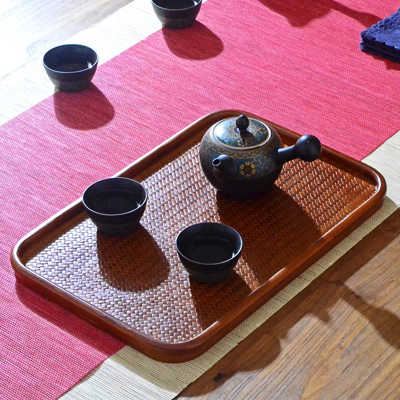 茶具托盘家用客厅茶壶茶杯收纳茶水盘简约竹长方形日式奉茶盘端菜