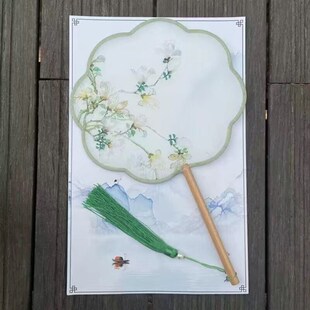 汉服扇子女童舞蹈扇古风仙气古代配饰手持旗袍跳舞专用胭脂妆团扇