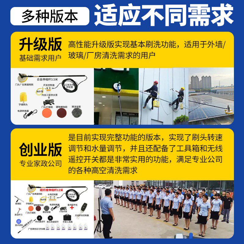 高空清洗机玻璃外幕墙门头广告牌招牌灯箱清理设备大棚电动清洁刷