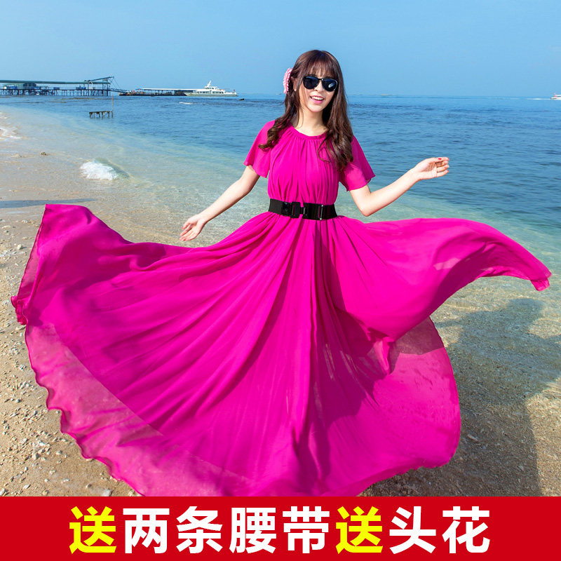 沙滩裙女夏2021新款雪纺连衣裙大码波西米亚海边度假沙滩仙女长裙