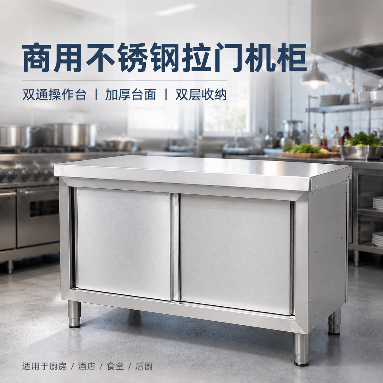 商用不锈钢拉门双通加厚台机柜