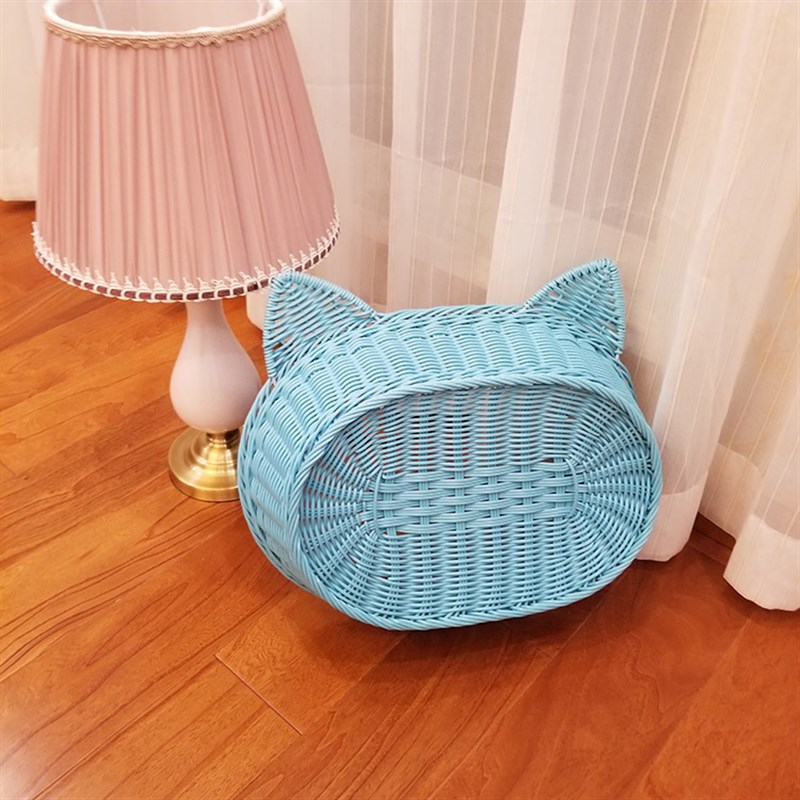 藤编可爱猫头窝 粉色四季猫窝狗窝小型犬 可洗环保宠物用品包邮