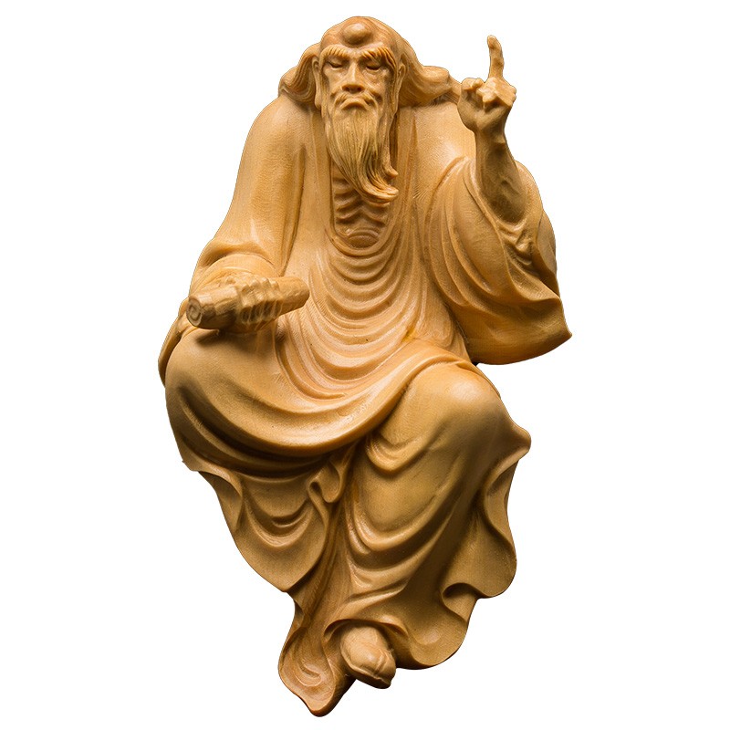 小叶黄杨木雕茶宠摆件居家饰品禅意雕刻工艺收藏艺术老子一指问天