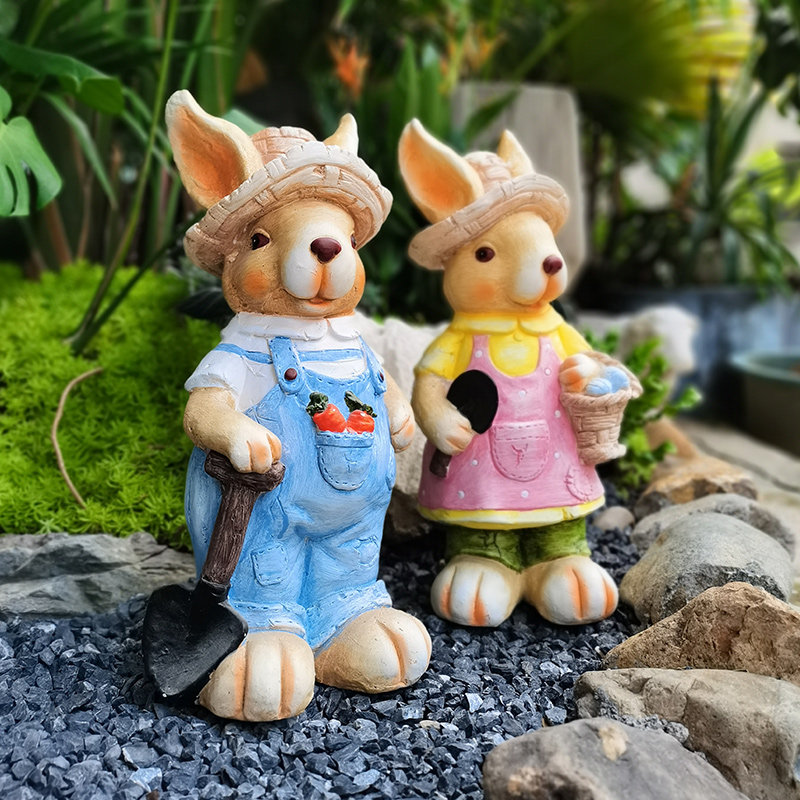 幼儿园卡通兔子园艺摆件植物角布置造景亲子小兔一家可爱装饰摆设