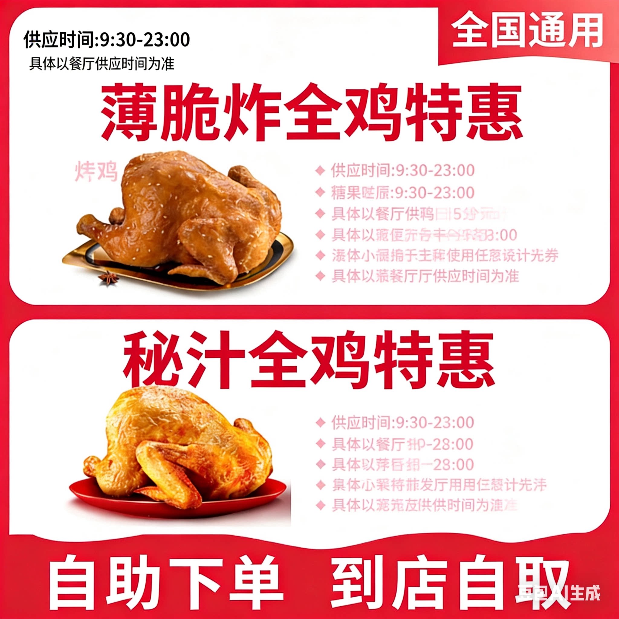 肯德基代下单 KFC秘汁烤全鸡/薄脆炸全鸡/纸包鸡全国通用自助下单