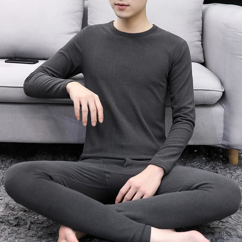 德绒保暖内衣套装男士加绒双面磨毛发热秋衣秋裤打底衬Z衣衬裤冬