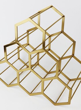 欧式金色铁艺红酒架客厅创意酒柜展示架蜂巢吧台装饰摆件