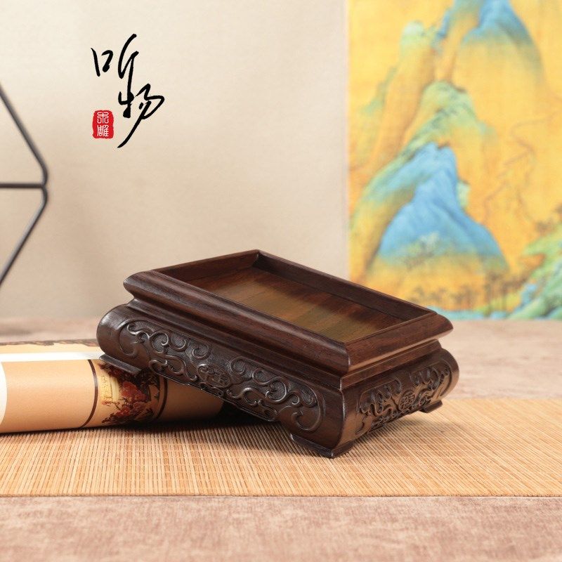 玉玺大图章琉璃黄田石印章木托实木黑檀木藤条雕刻摆件底座可挖槽