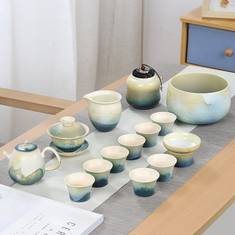 陶瓷功夫茶具套装家用客厅办公室整套简约日式窑变茶壶茶杯礼盒装