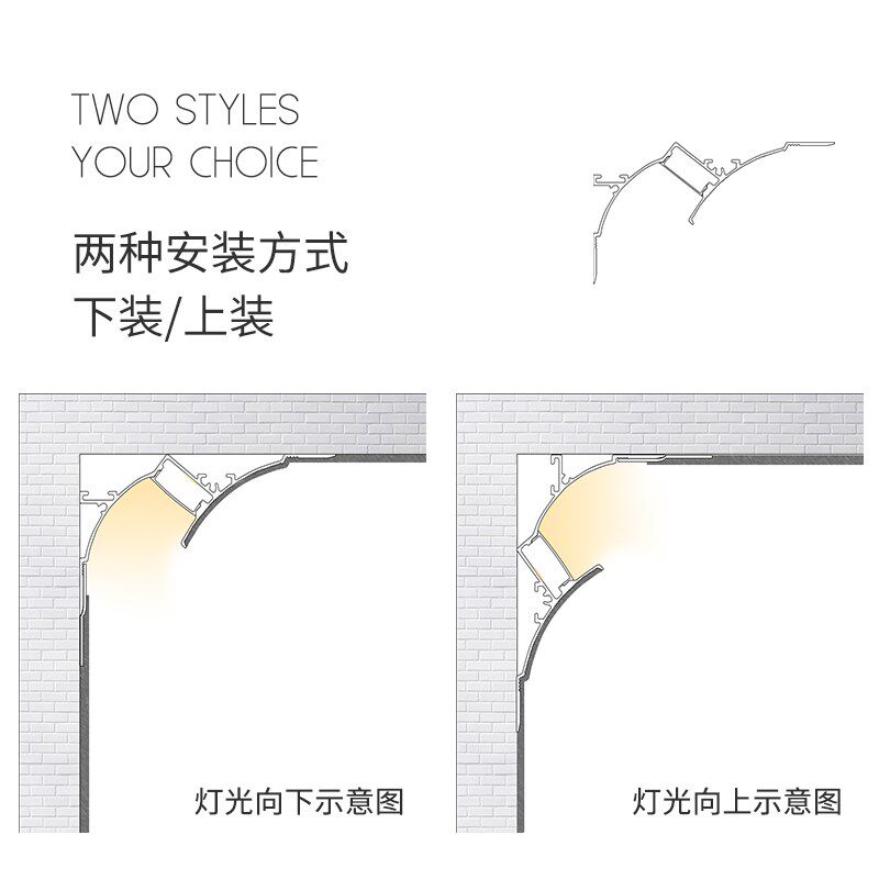 免吊顶洗墙灯 明装反光LED顶角免开槽回光灯悬浮吊顶阴角线性灯槽