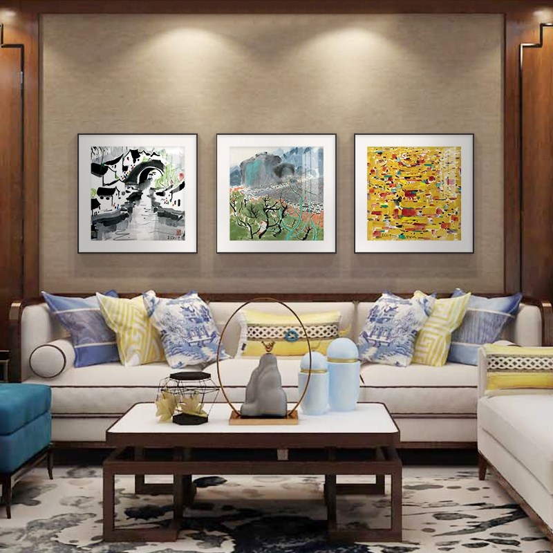 吴冠中新中式餐厅壁画装饰画丝绸简约禅意挂画客厅民宿中国墨定做
