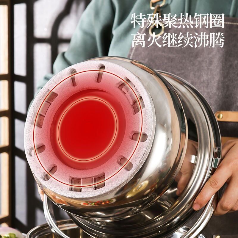 免火再煮锅加厚304不锈钢家用汤蒸锅焖烧锅节能锅炖锅煮粥锅6L-9L