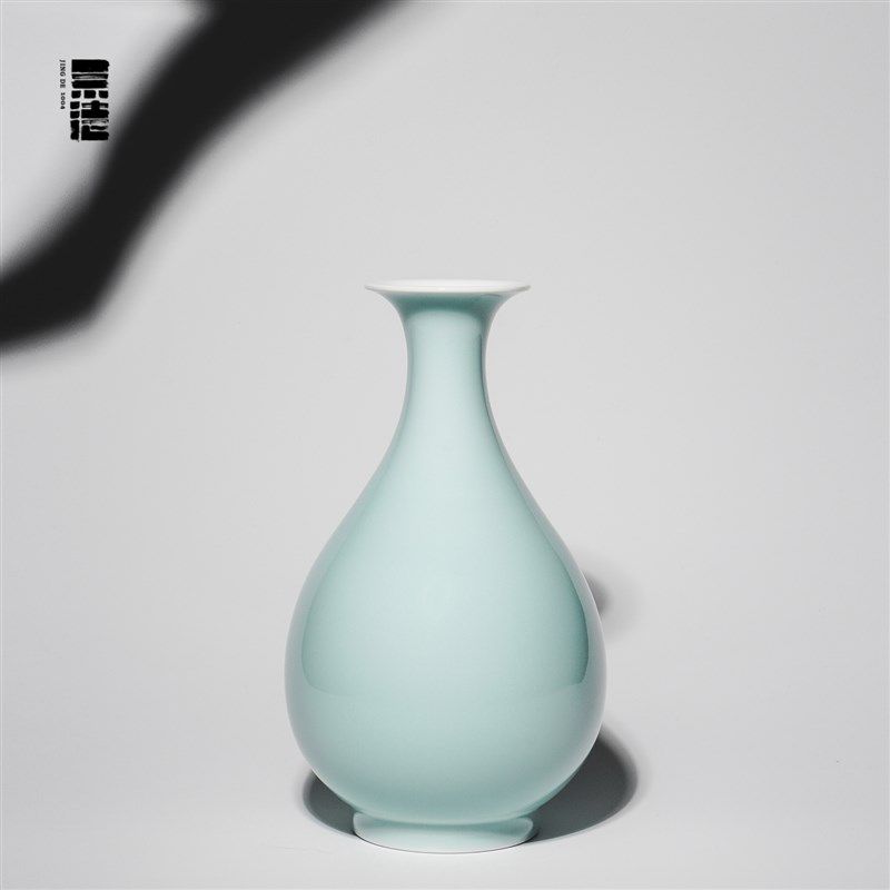 景德1004手工花瓶书房案头瓶中式插花原矿釉 影青S玉壶春瓶高22cm
