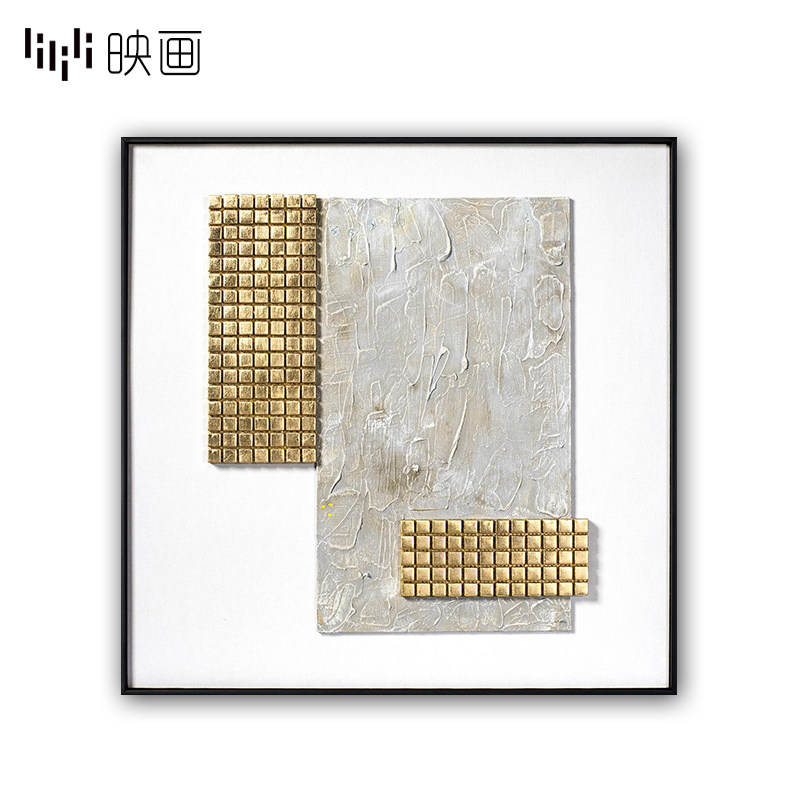 正方形立体挂画j玄关壁画客厅沙发画金箔陶瓷拼贴装饰画实物装置