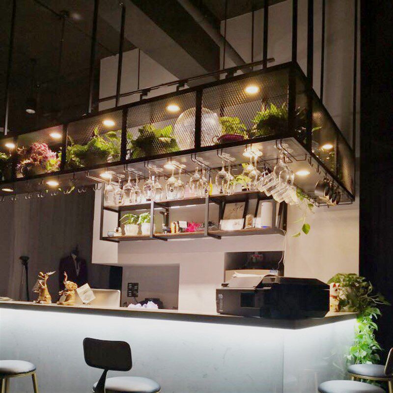 吧台吊架铁艺装饰吊柜餐厅吊顶酒架倒挂高脚杯架酒U吧悬挂酒架酒