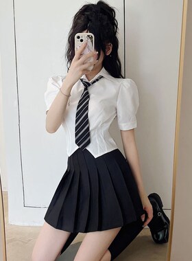 网红2024炸街夏季小个子jk制服学院风I套装百褶裙气质减龄两件套
