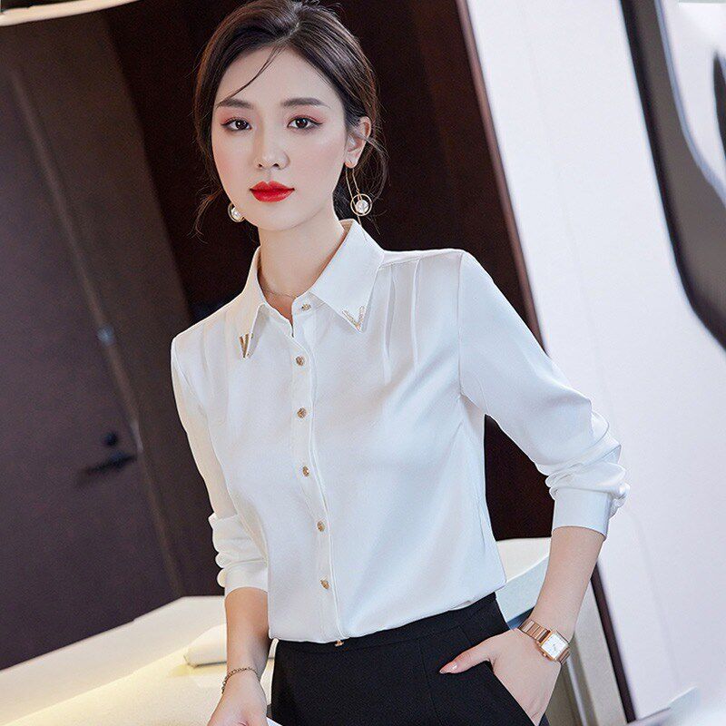 白色职业衬衫女秋冬2025年新款时尚洋气寸衫高级感雪W纺长袖白衬