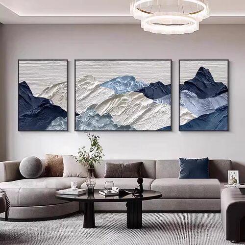 侘寂风客厅装饰画高级感抽象肌理艺术壁画现代简约U沙发背景墙挂