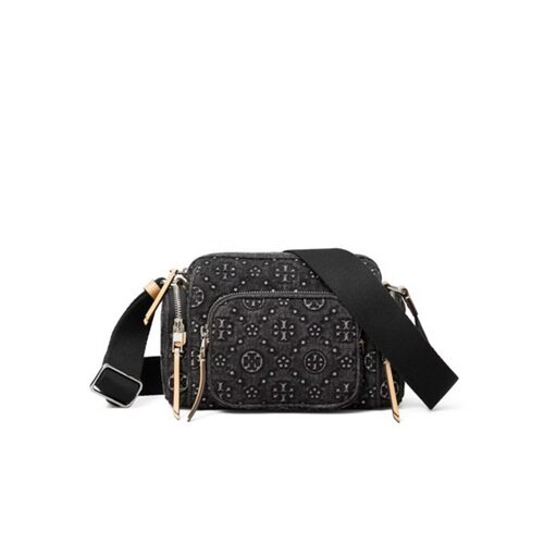 Tory Burch/汤丽柏琦T Monogram斜挎包小号拉链丹宁牛仔相机包新