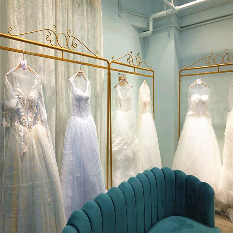 金色婚纱店专用展示架影楼工作室落地式旗袍礼服架子欧式货架