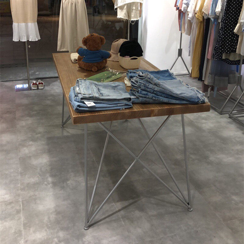 美式服装店展示桌装饰台包包鞋架流水台实木长方形简约中岛长条桌