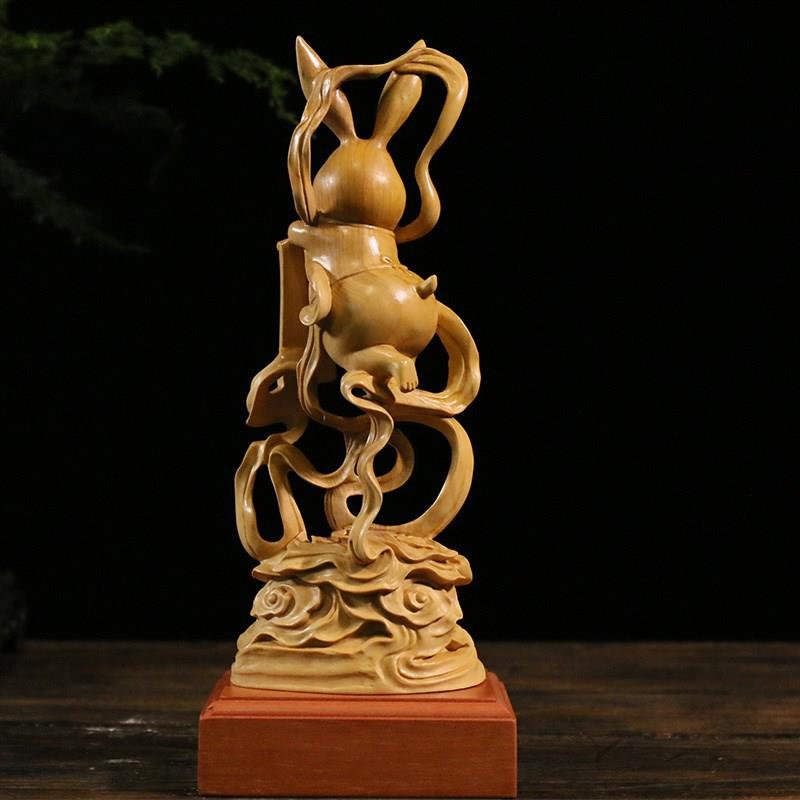 小叶黄杨木雕中式家居饰品雕刻工艺摆件文化礼品生肖兔子大展宏图