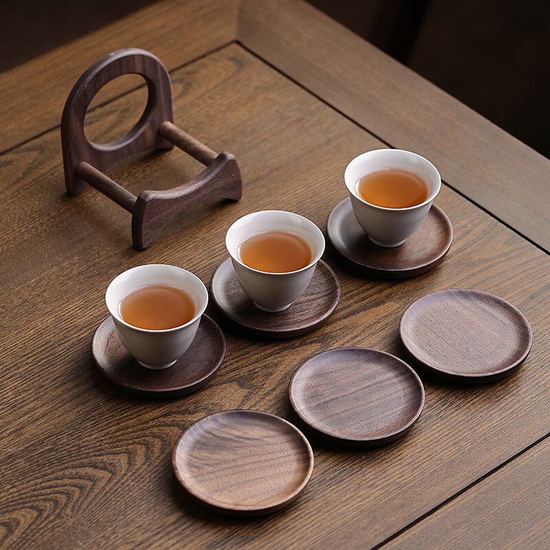 黑胡桃实木茶杯垫茶道水壶杯托茶杯架隔热垫杯托创意组合功夫茶具