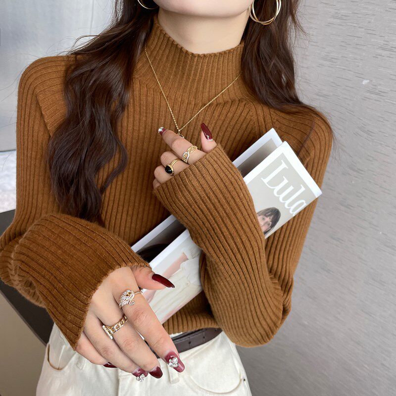 红色毛衣女内搭2025早春新款半高领打底衫外穿修身高级感针织上衣