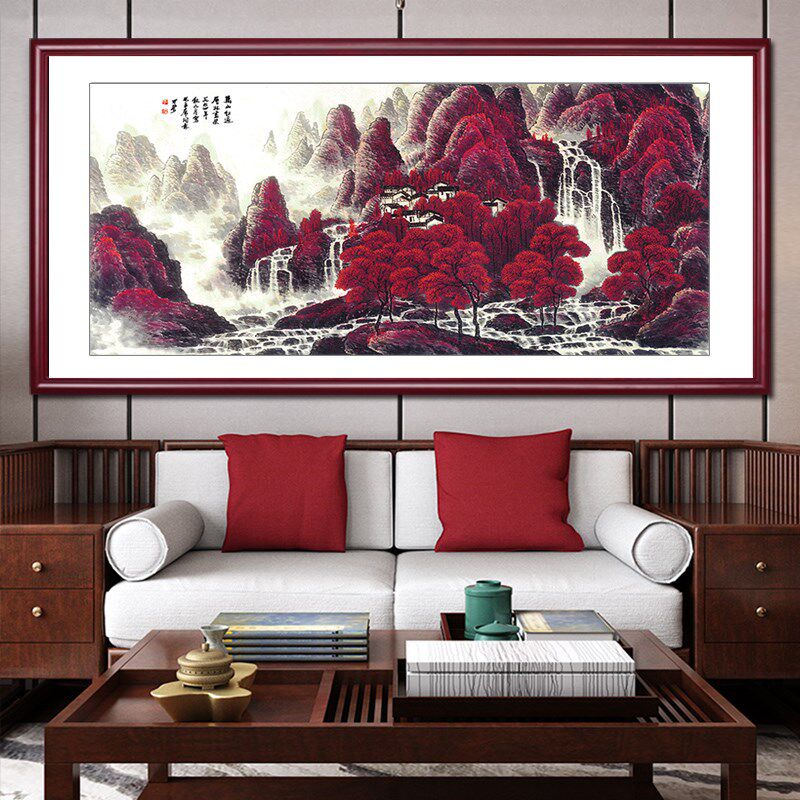 网红名家国画李可染万山红遍山水画办室挂画大公气水画风客厅装饰