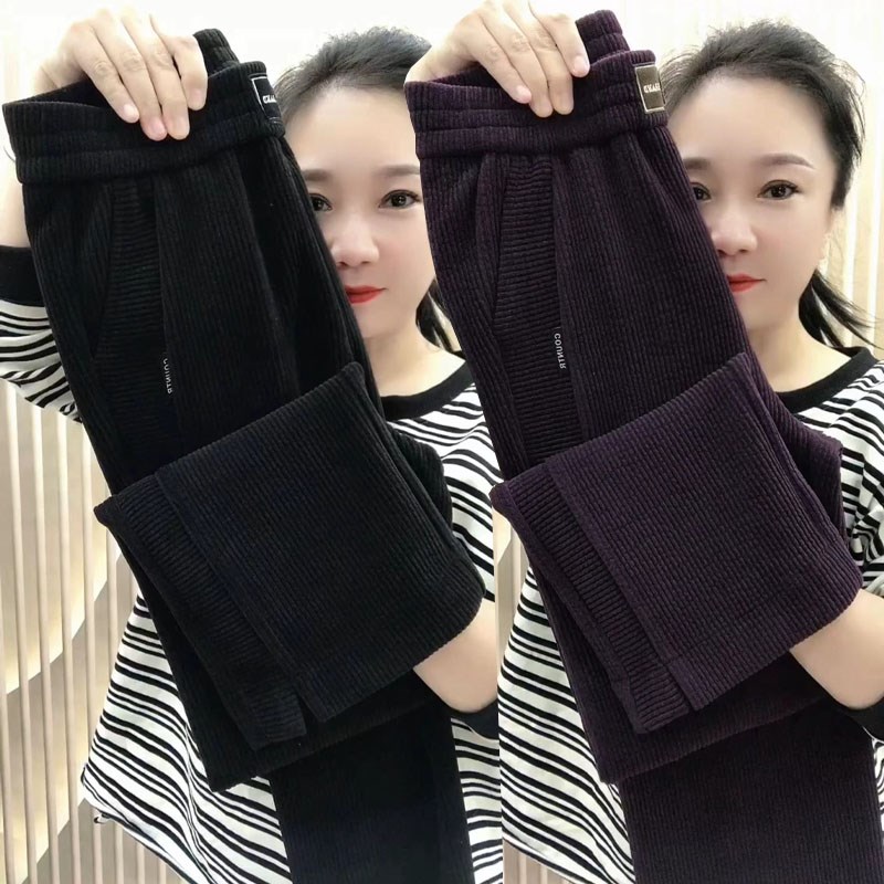 2024秋冬直筒裤女新款雪尼绒宽松高腰阔腿裤加厚高腰中老年女裤