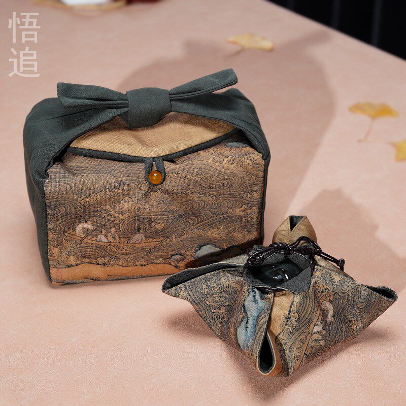 悟追中式加厚麻棉布功夫茶具收纳旅行包茶事布袋相机复古大号布包