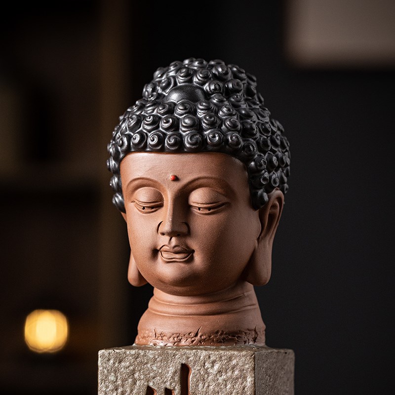 中式陶瓷佛头佛首禅意小摆件家居玄关工艺品鱼缸造景如来佛像装饰