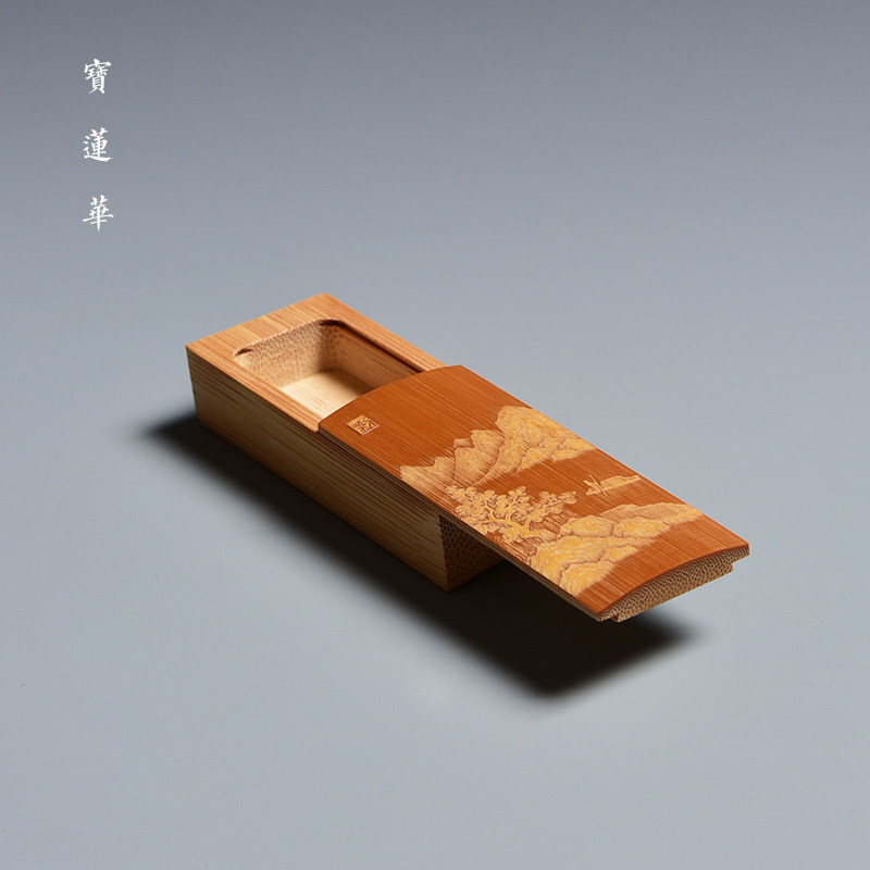 留青竹刻榫盖牙签盒 纯手工竹雕刻艺术品 茶玩文玩手把件竹牙签筒