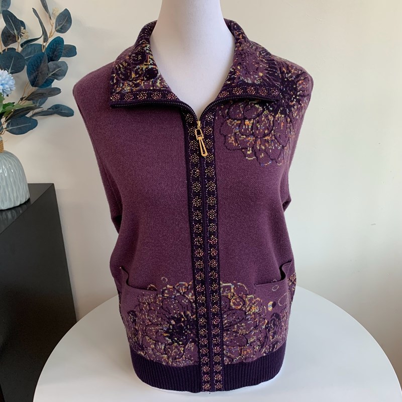 奶奶装花色针织开衫毛衣秋冬中老年妈妈装老太太衣服宽松拉链上衣