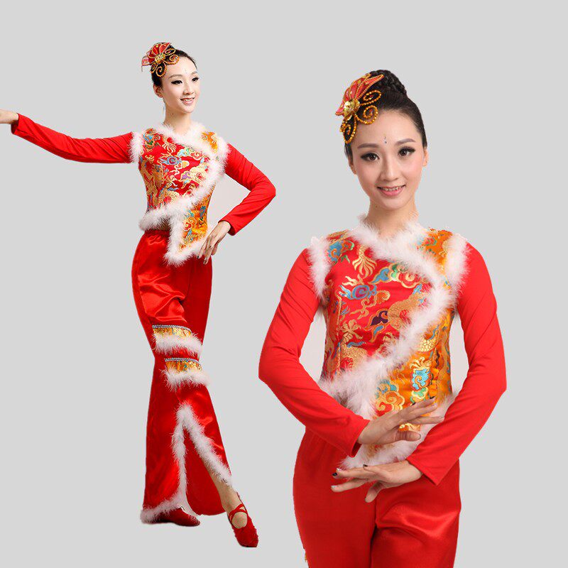 秧歌服女2021新款中老年广场扇子舞中国风男腰鼓喜庆开门红演出服