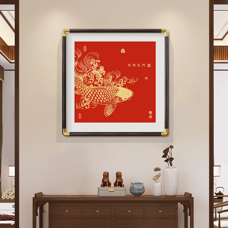 年年有余红色金龙鱼寓意好的玄关装饰画进门走廊客厅餐厅招财壁画