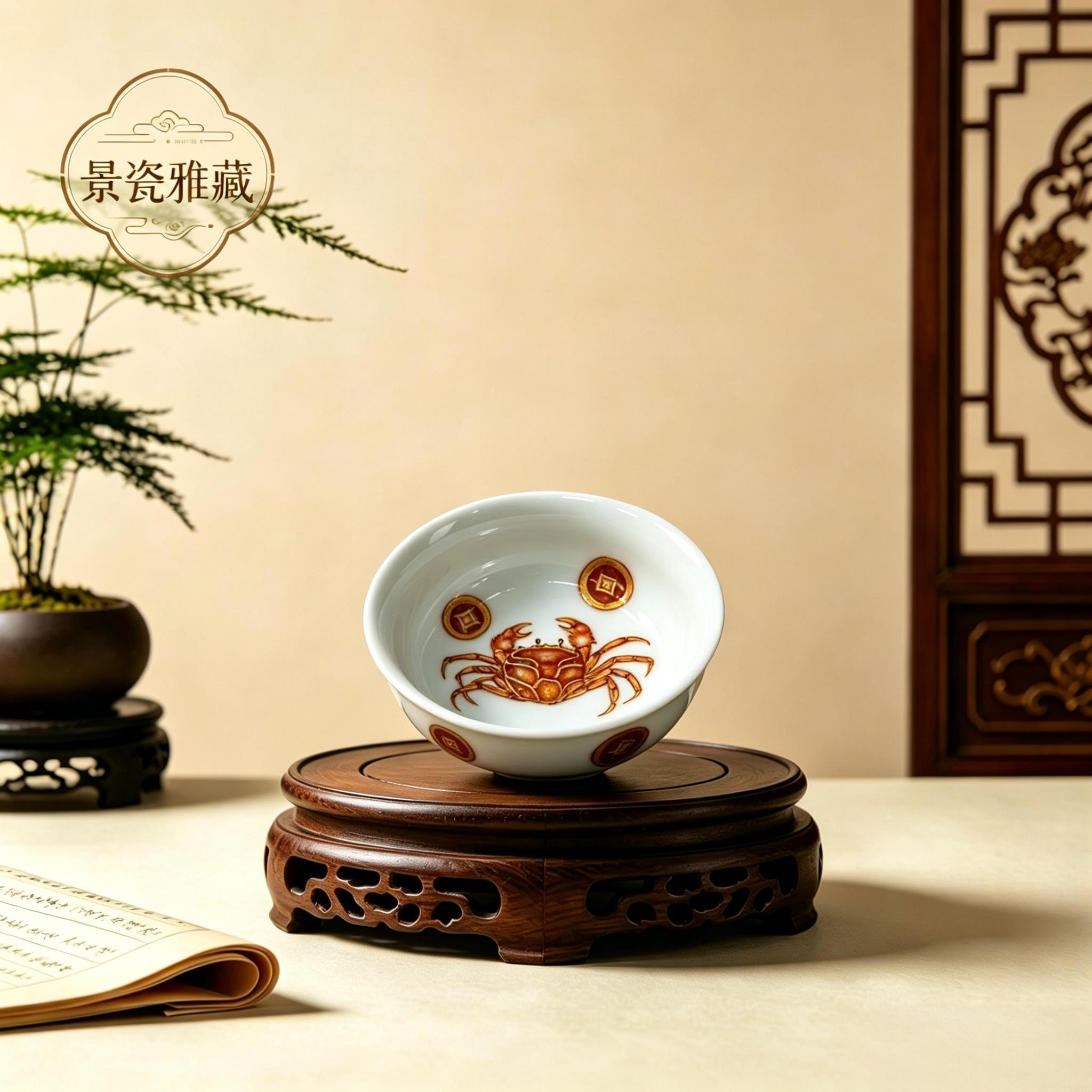 蔡庆飞老师手绘八方来财螃蟹杯图片