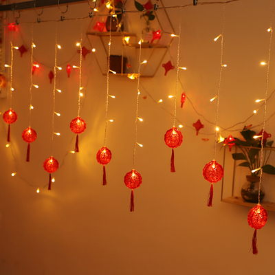 led彩灯房间闪灯满天星串灯春节喜庆冰条灯新年中国结挂灯红灯笼