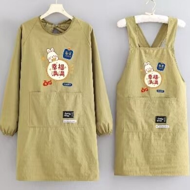 围裙吊带厨房做饭长袖罩衣女家用防污餐饮外穿工作服防水防油清洁