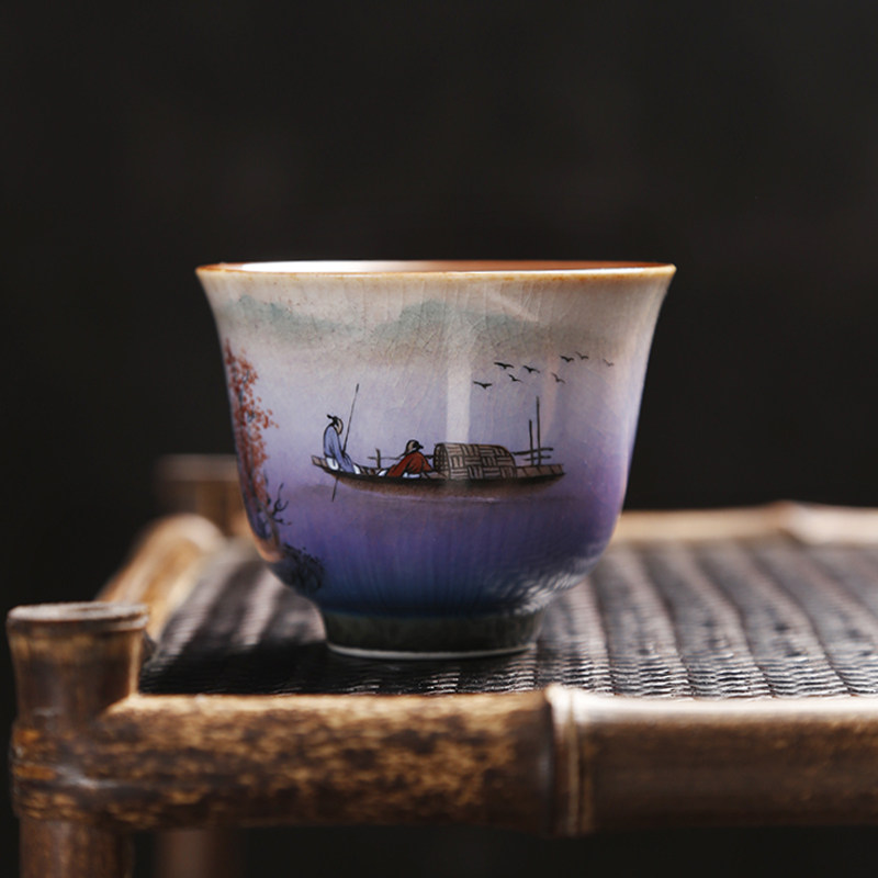 景德镇窑变手绘主人杯 纯手工品茗杯小茶杯 陶瓷功夫茶具日式单杯