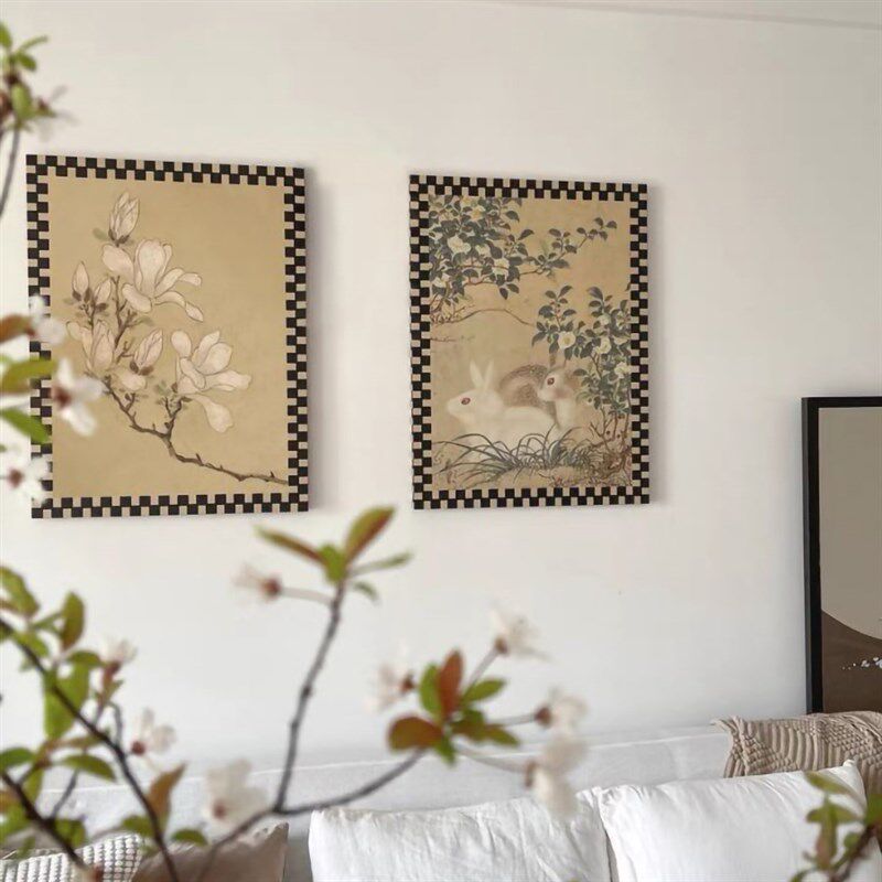 极简中古风客厅餐厅挂画中式花鸟油画布装饰画百蝶图法式中国壁画