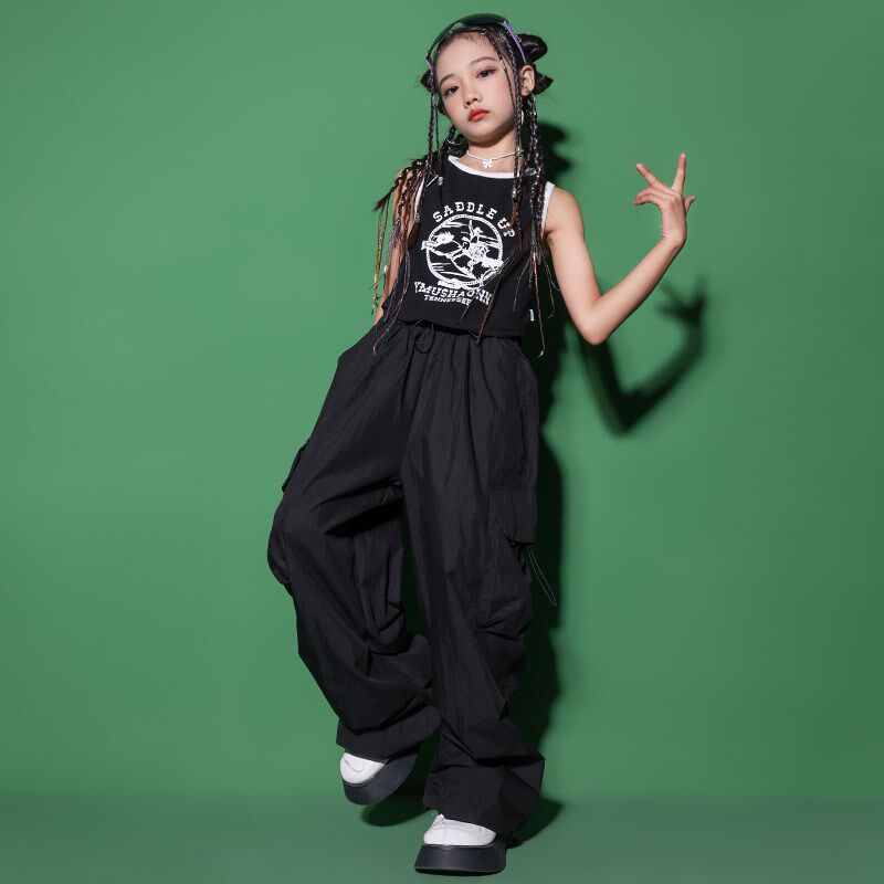 女童jazz爵士舞表演服装儿童背心工装裤走秀服少儿嘻哈街舞套装