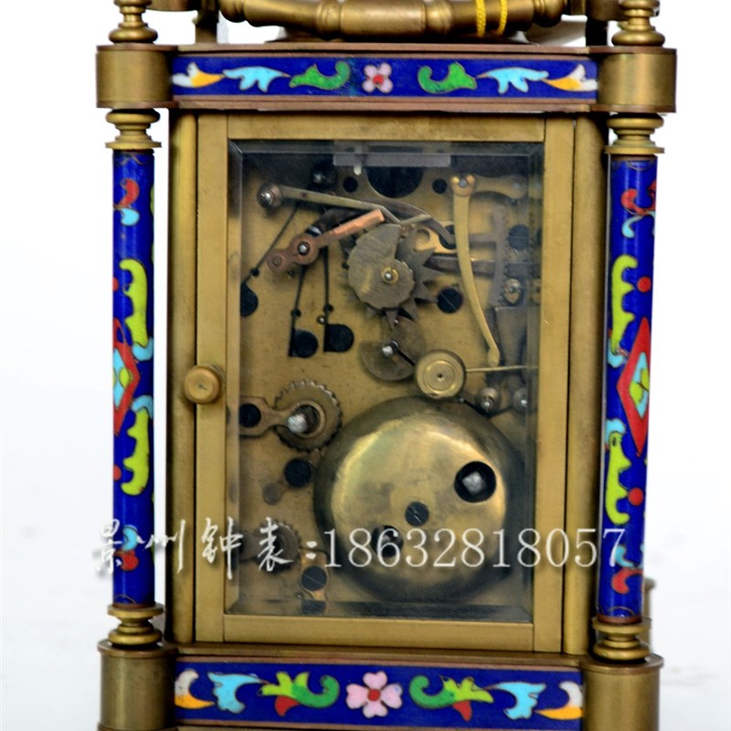 皮套钟 西洋画皮桶钟 古典机械 纯铜闹钟 四功能 游丝摆把玩钟