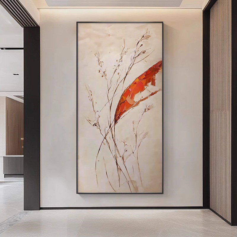 现代简约玄关竖版走廊过道高级感极简装饰画抽象几何进.门墙面挂