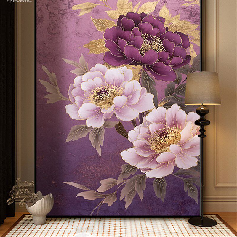 《花开富贵》紫色牡丹现代中式客厅F大气装饰画玄关挂画卧室壁画