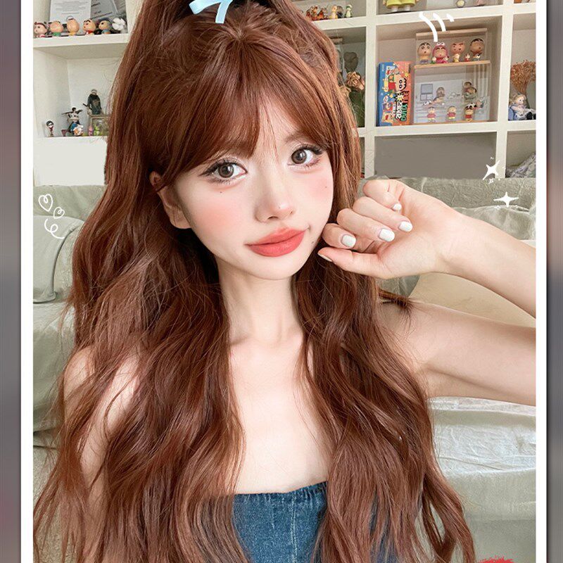 一口喵假发女日常网红长卷发lolita自然气质甜美齐刘海jk全头套式