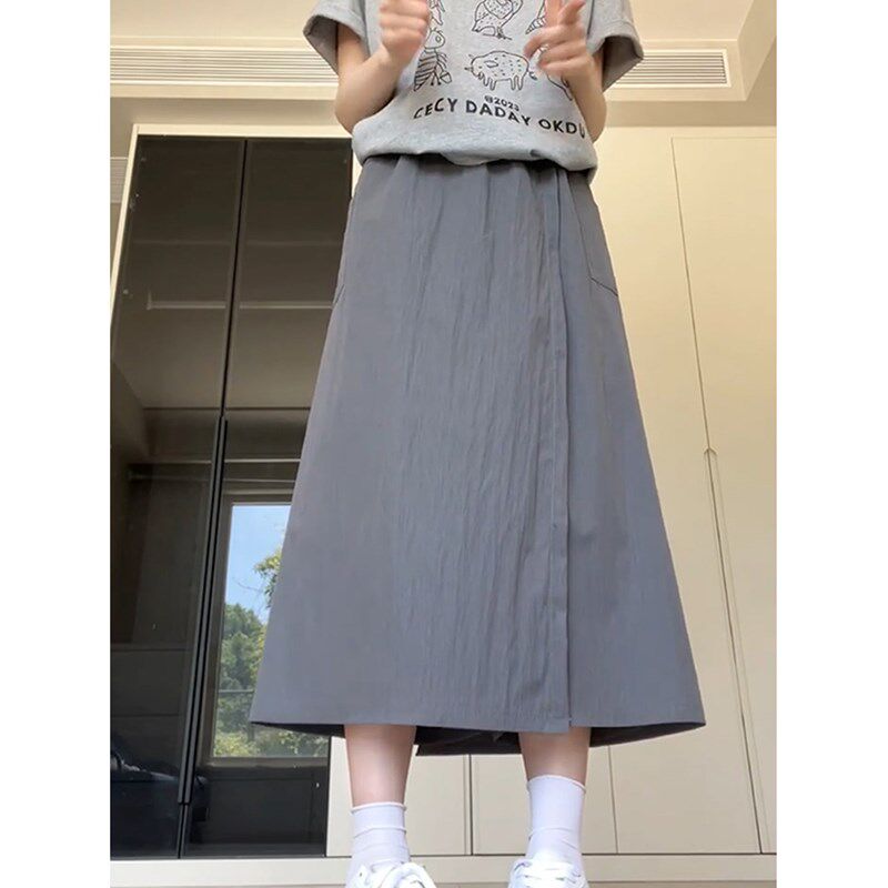 灰色山本工装裙裤女大码胖mm显瘦高腰a字半裙小个子夏薄款休闲裤
