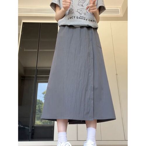 灰色山本工装裙裤女大码胖mm显瘦高腰a字半裙小个子夏薄款休闲裤