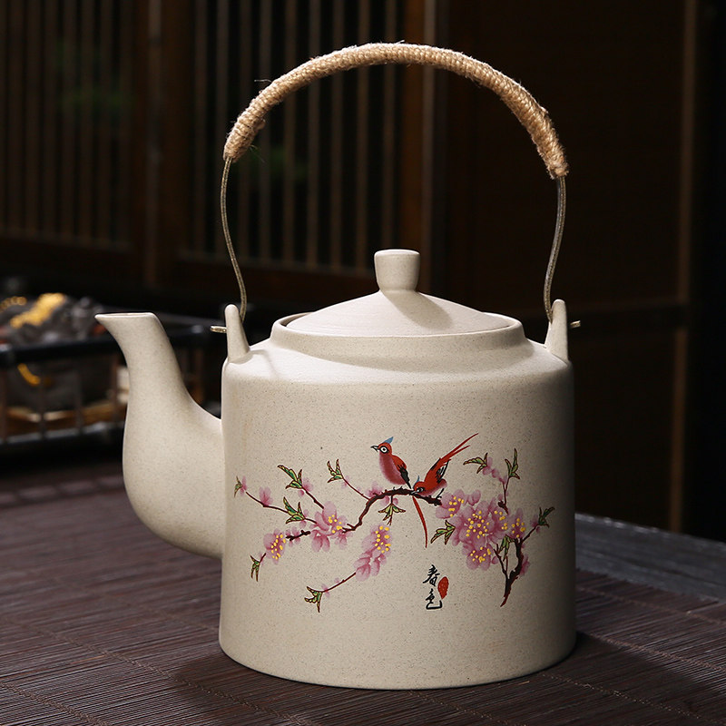 复古粗陶提梁壶大容量家用茶壶餐厅民宿带过滤网夏天凉水壶泡茶壶